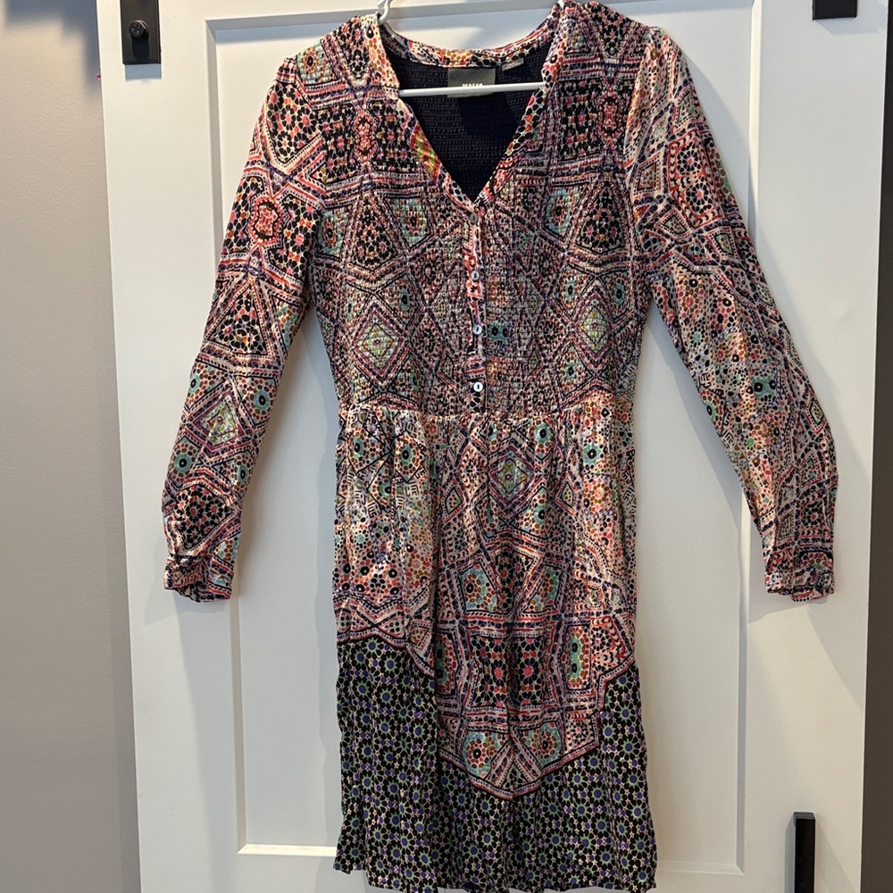 Maeve Pink and Blue Geometric Long Sleeve Dress